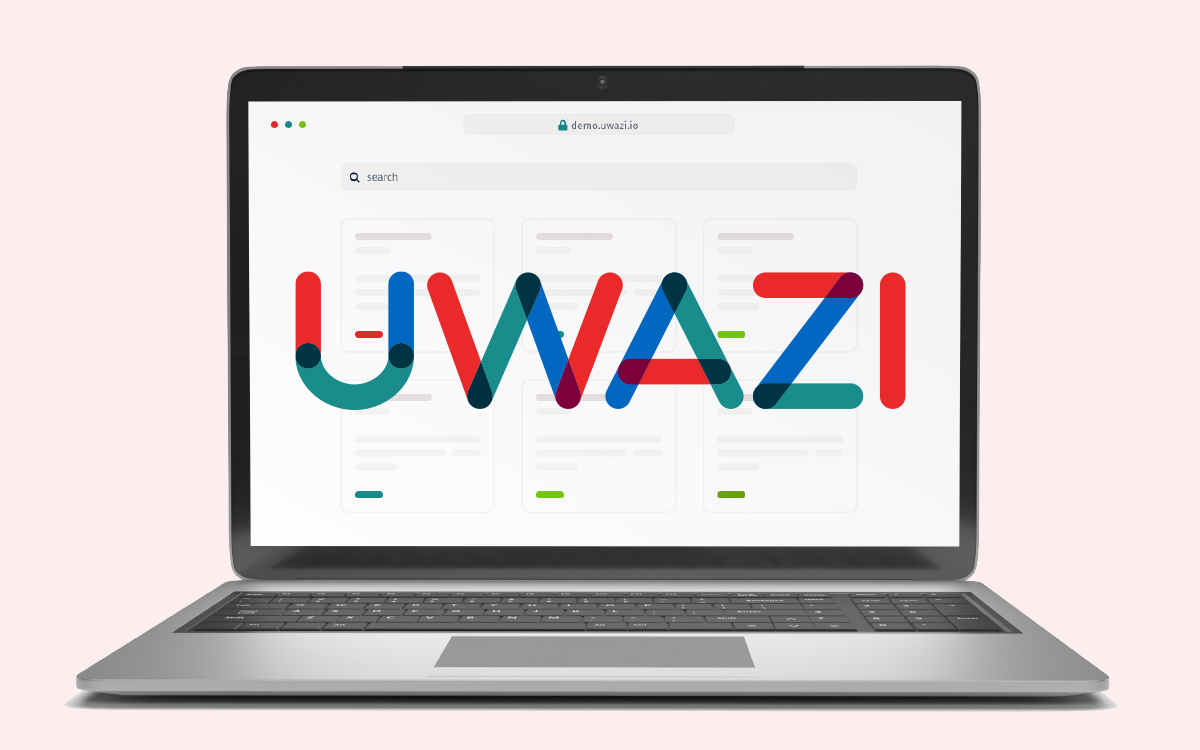 Uwazi logo on a laptop screen