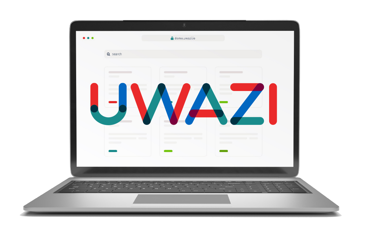 Uwazi logo on a laptop screen