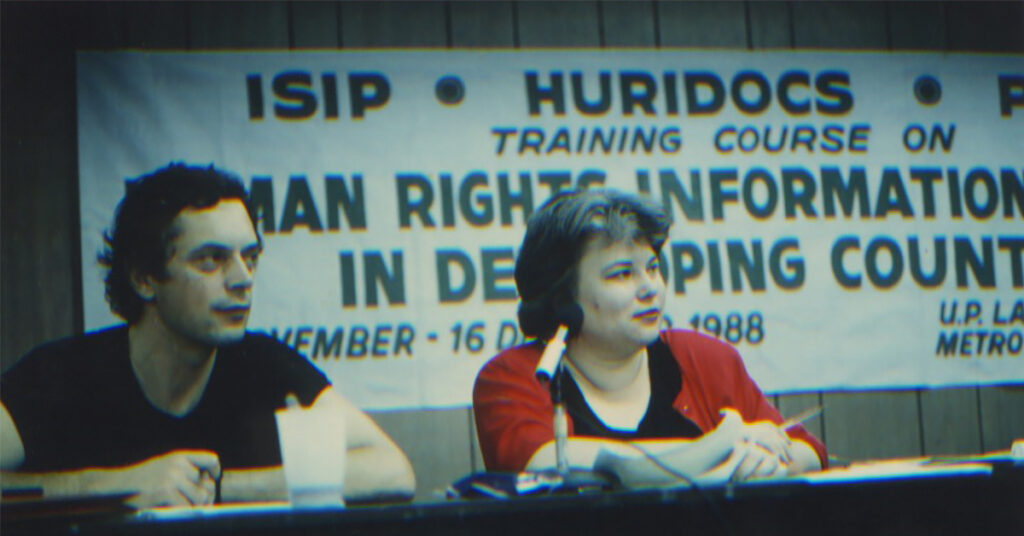 Hans Thoolen and Judith Dueck at the HURIDOCS conference in Manila, Philippines (1988)